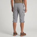 Grey 3/4 cargo shorts worn, back