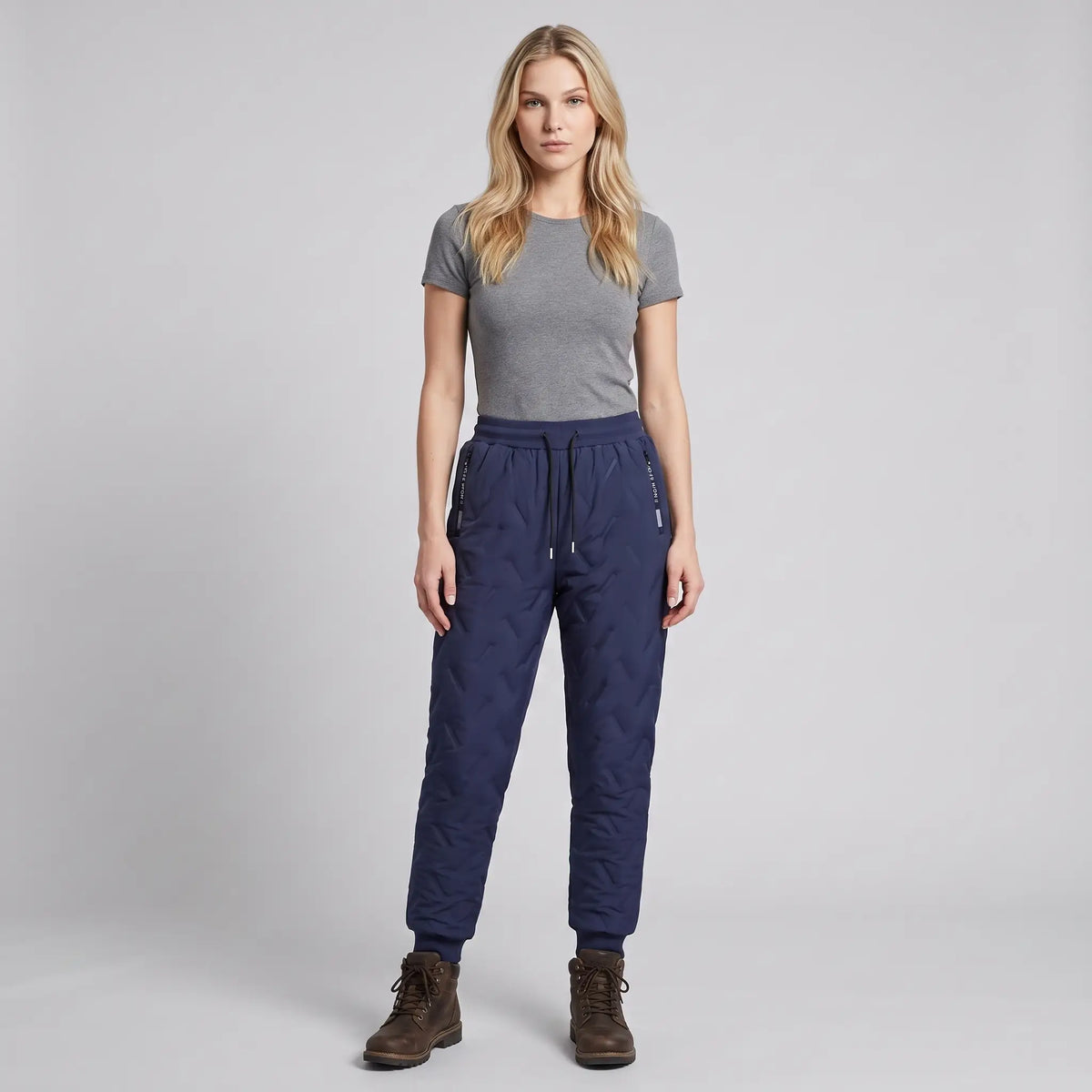 Women's fleece-lined hiking trousers navy blue full body
