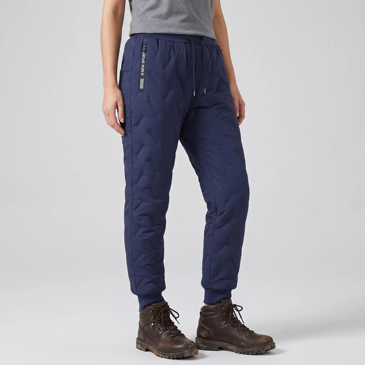 Women's fleece-lined hiking trousers navy blue side