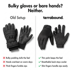 Full finger gloves compared with bulky gloves