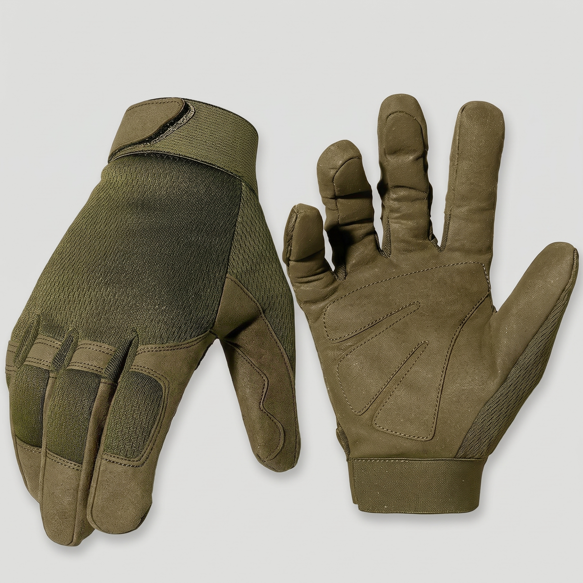 Terrabound full finger MTB gloves in green, back and palm