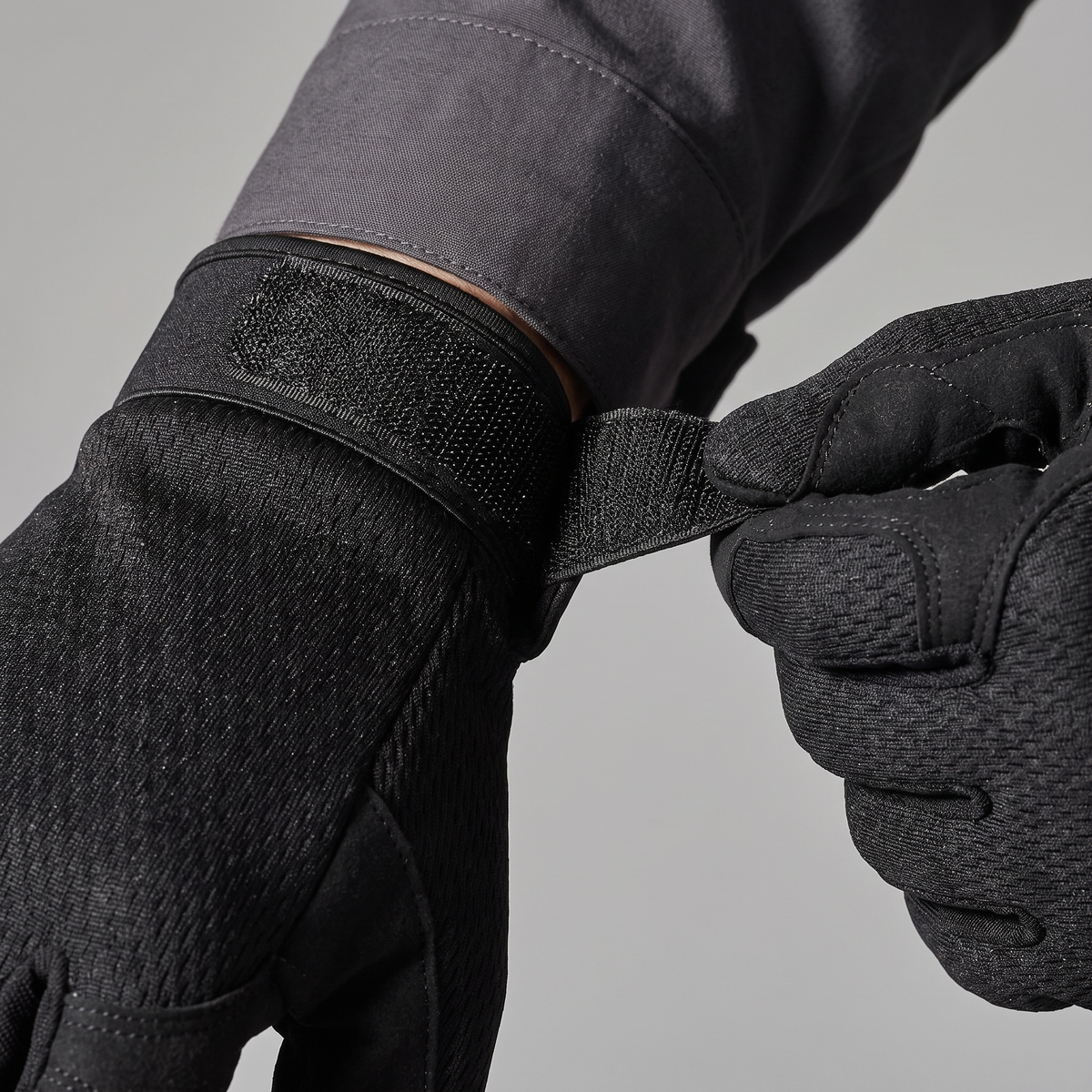 Hook-and-loop wrist strap being fastened