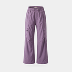 Women's wide leg walking trousers in mauve, front view, showing the chevron seam panels across the thigh