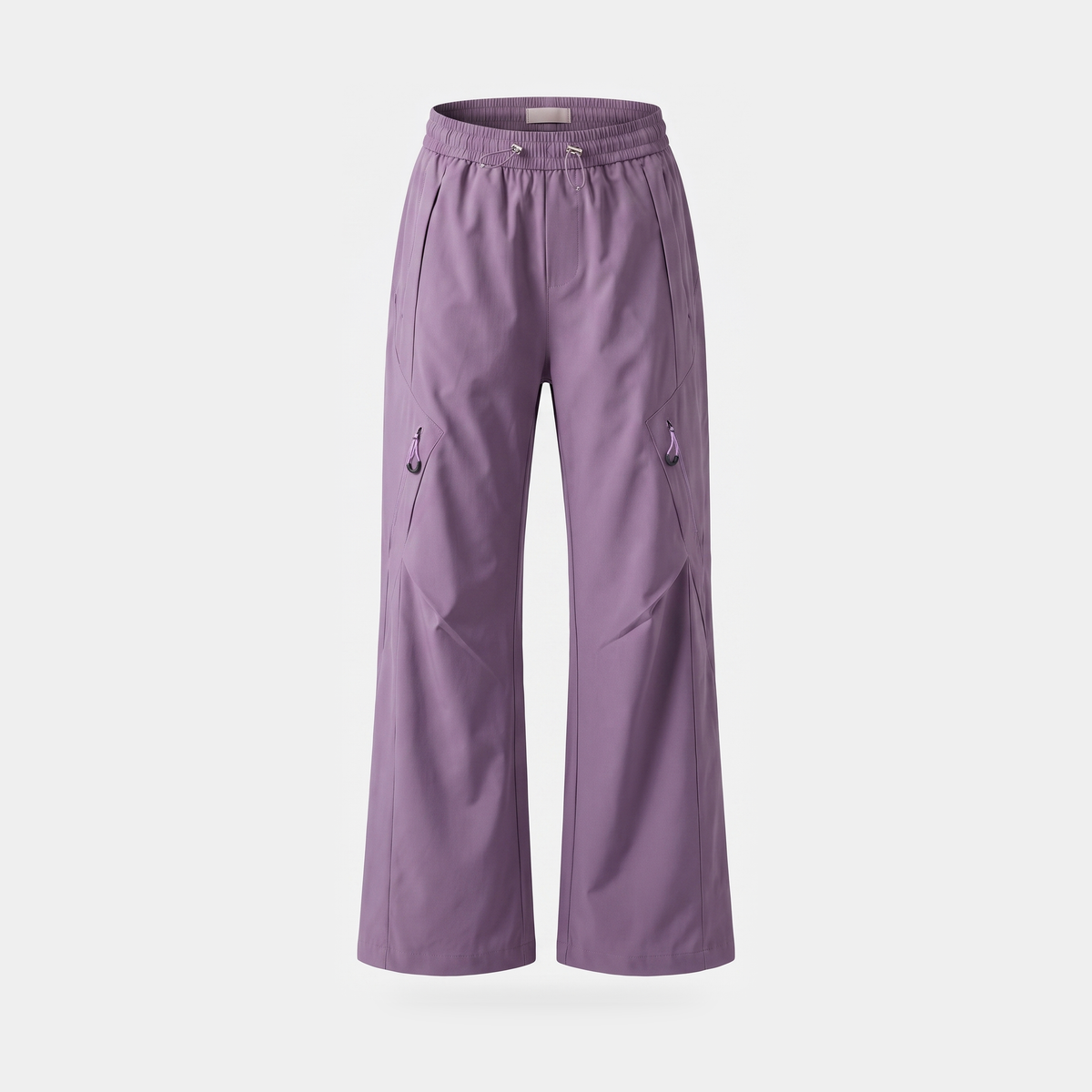 Women's wide leg walking trousers in mauve, front view, showing the chevron seam panels across the thigh