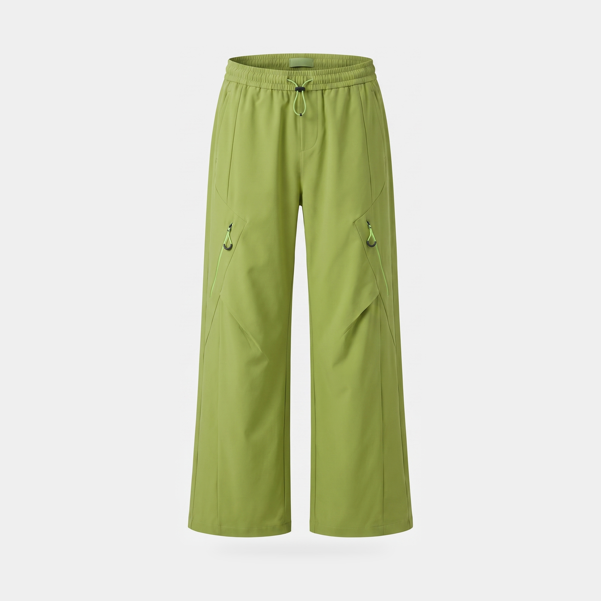 Women's wide leg walking trousers in lime green, front view, full length with a wide flared leg