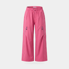 Women's wide leg walking trousers in rose pink, front view, full length with a wide leg
