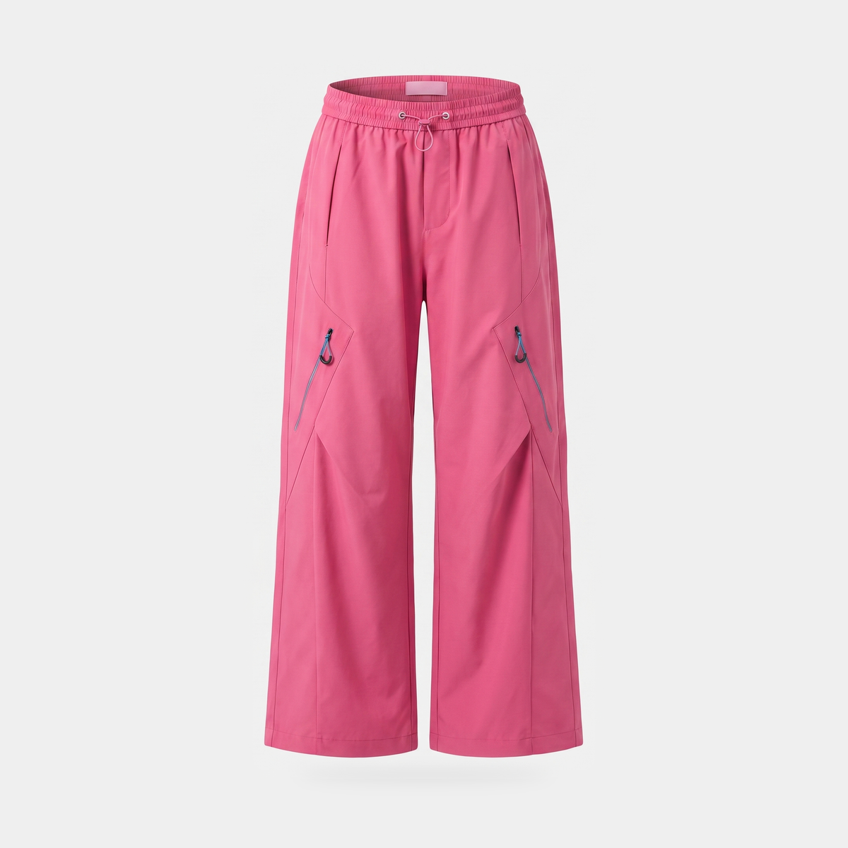 Women's wide leg walking trousers in rose pink, front view, full length with a wide leg