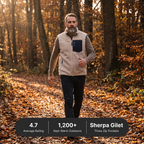 Man wearing the sherpa fleece gilet on an autumn woodland path