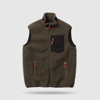 Men's sherpa fleece gilet in army green, front view