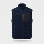 Men's sherpa fleece gilet in navy, front view
