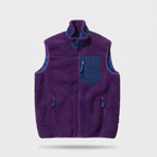 Men's sherpa fleece gilet in purple, front view