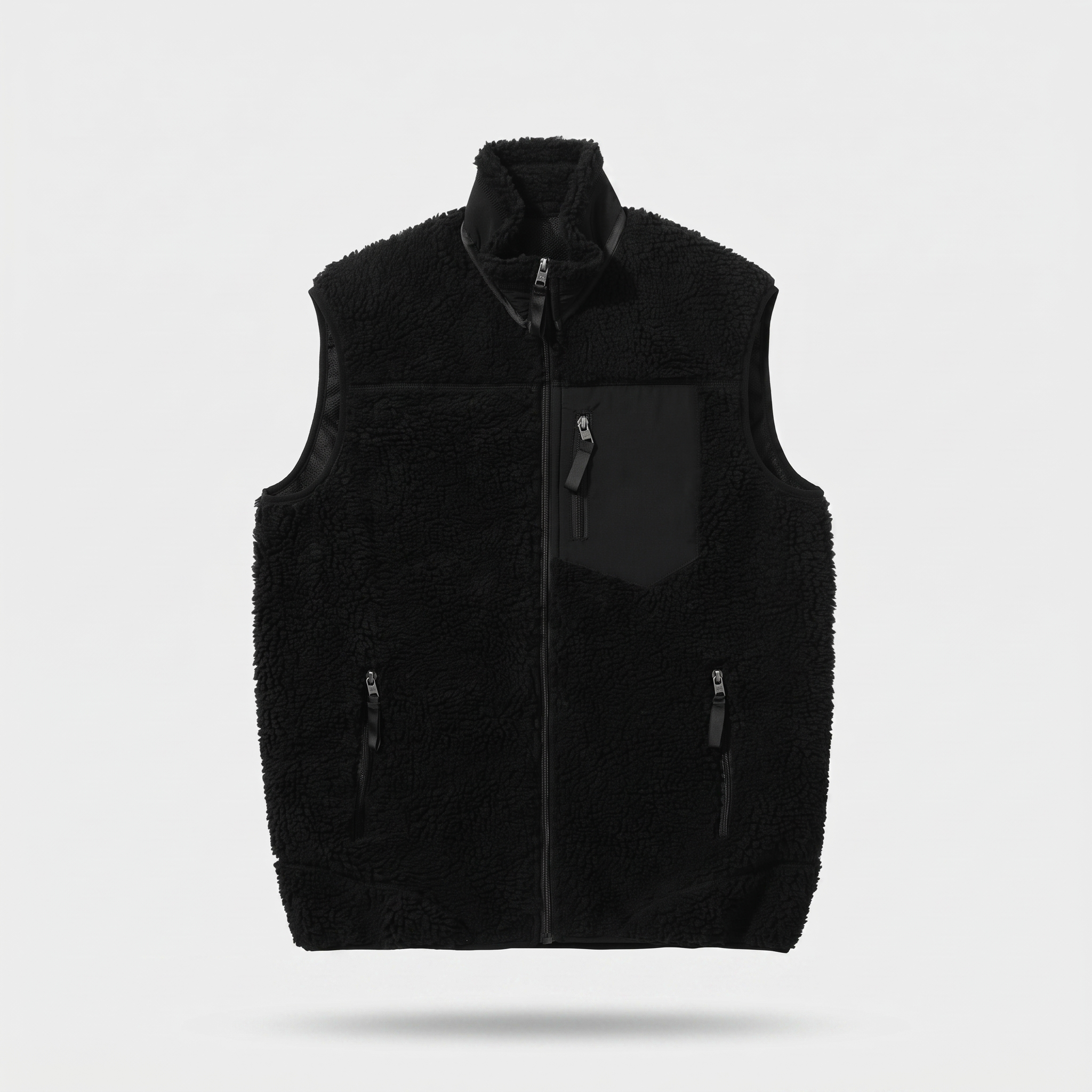 Men's sherpa fleece gilet in black, front view
