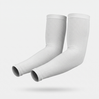 Grey plain cuff UPF 50+ sun sleeves shown on a bent arm, pair
