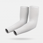 White plain cuff UPF 50+ sun sleeves shown on a bent arm, pair