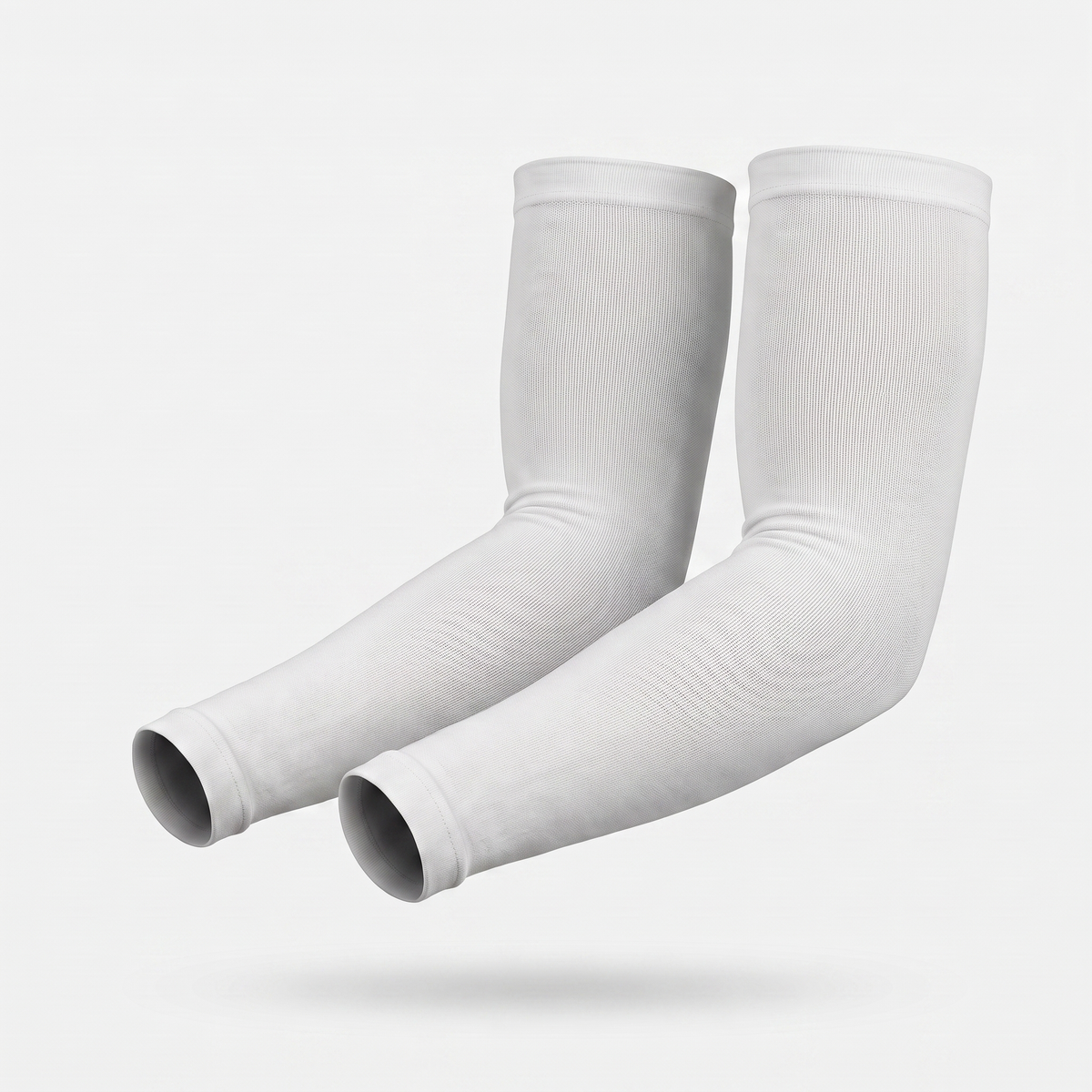 White plain cuff UPF 50+ sun sleeves shown on a bent arm, pair
