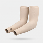 Nude thumb loop UPF 50+ sun sleeves shown on a bent arm, pair