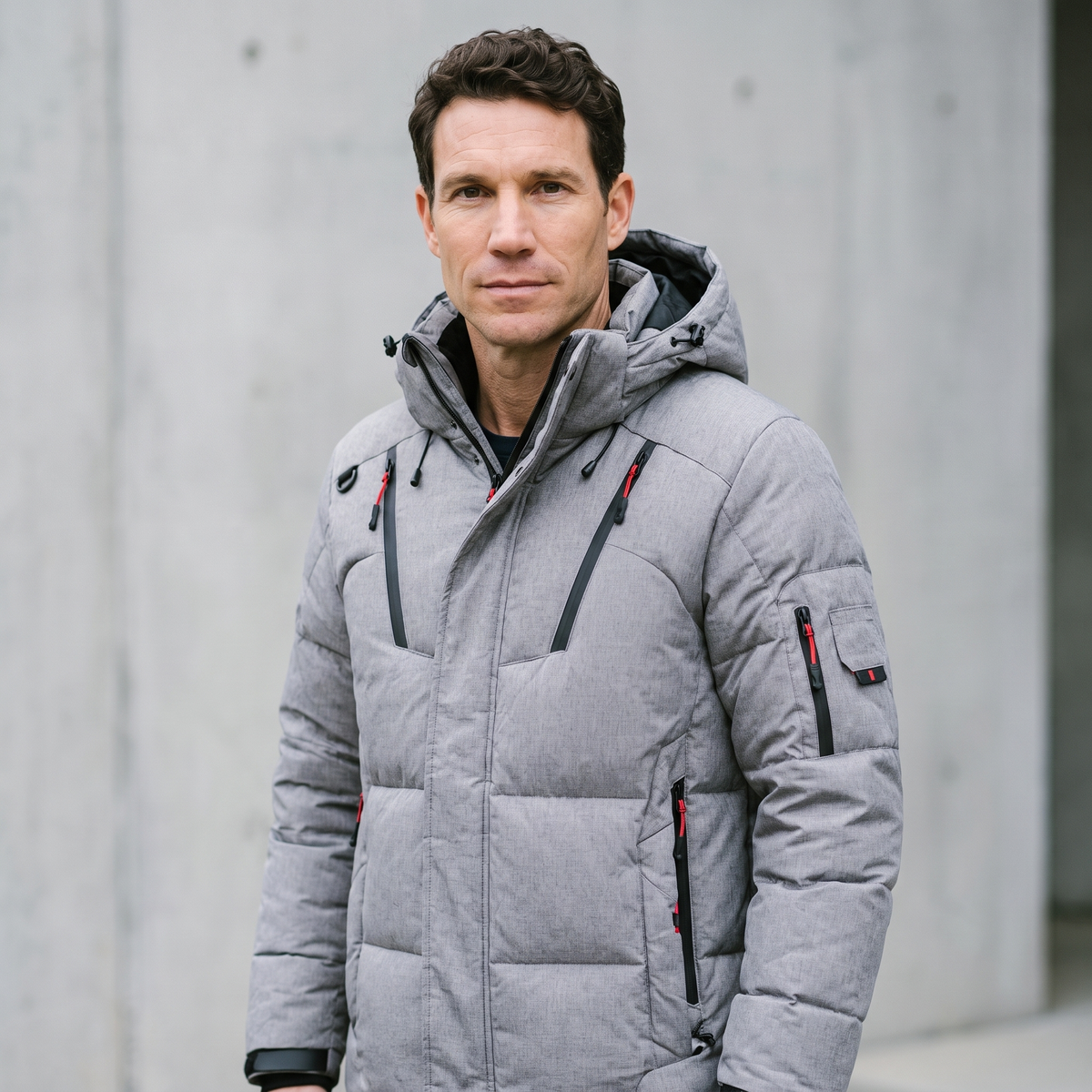 Men's Puffer Jacket - Model Shot - Grey
