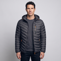Men's puffer coat in Black worn by a model