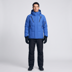Men's Ski Suit with Royal Blue jacket and black ski trousers, worn full length