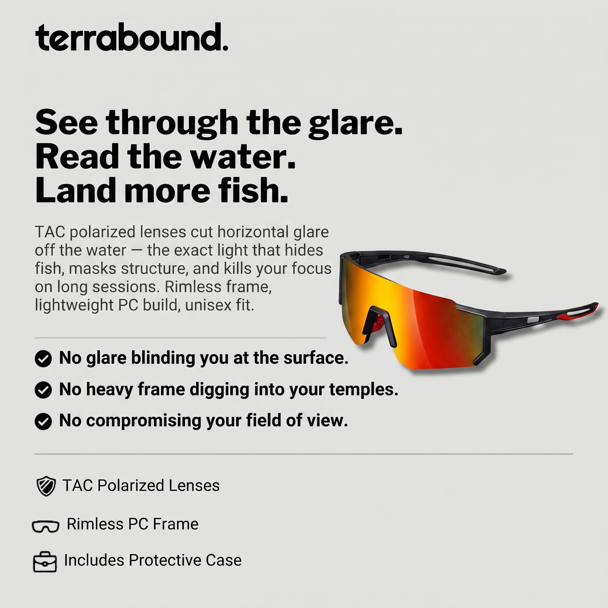 Polarised Fishing Sunglasses – Lightweight Rimless TAC Lenses