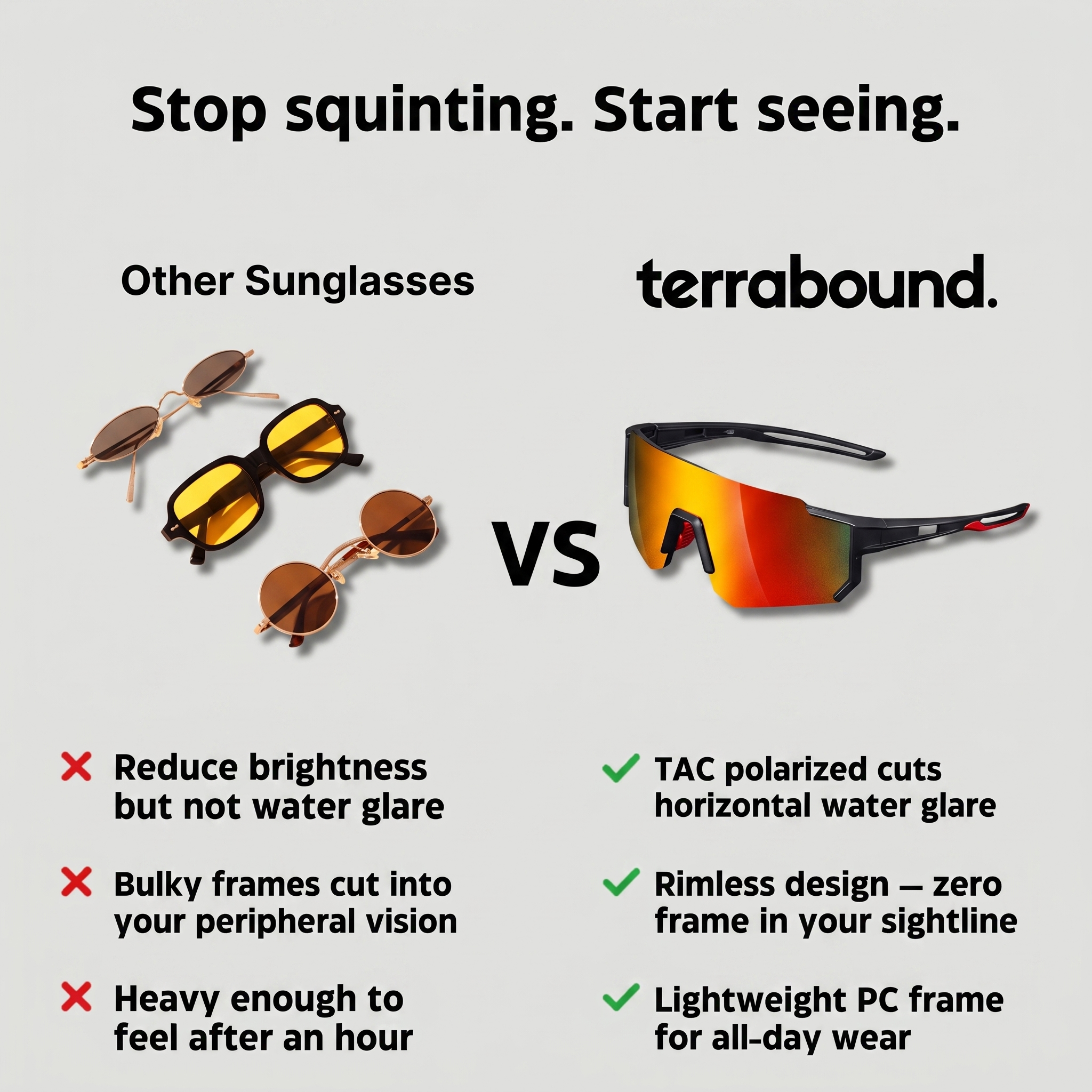 Polarised Fishing Sunglasses – Lightweight Rimless TAC Lenses