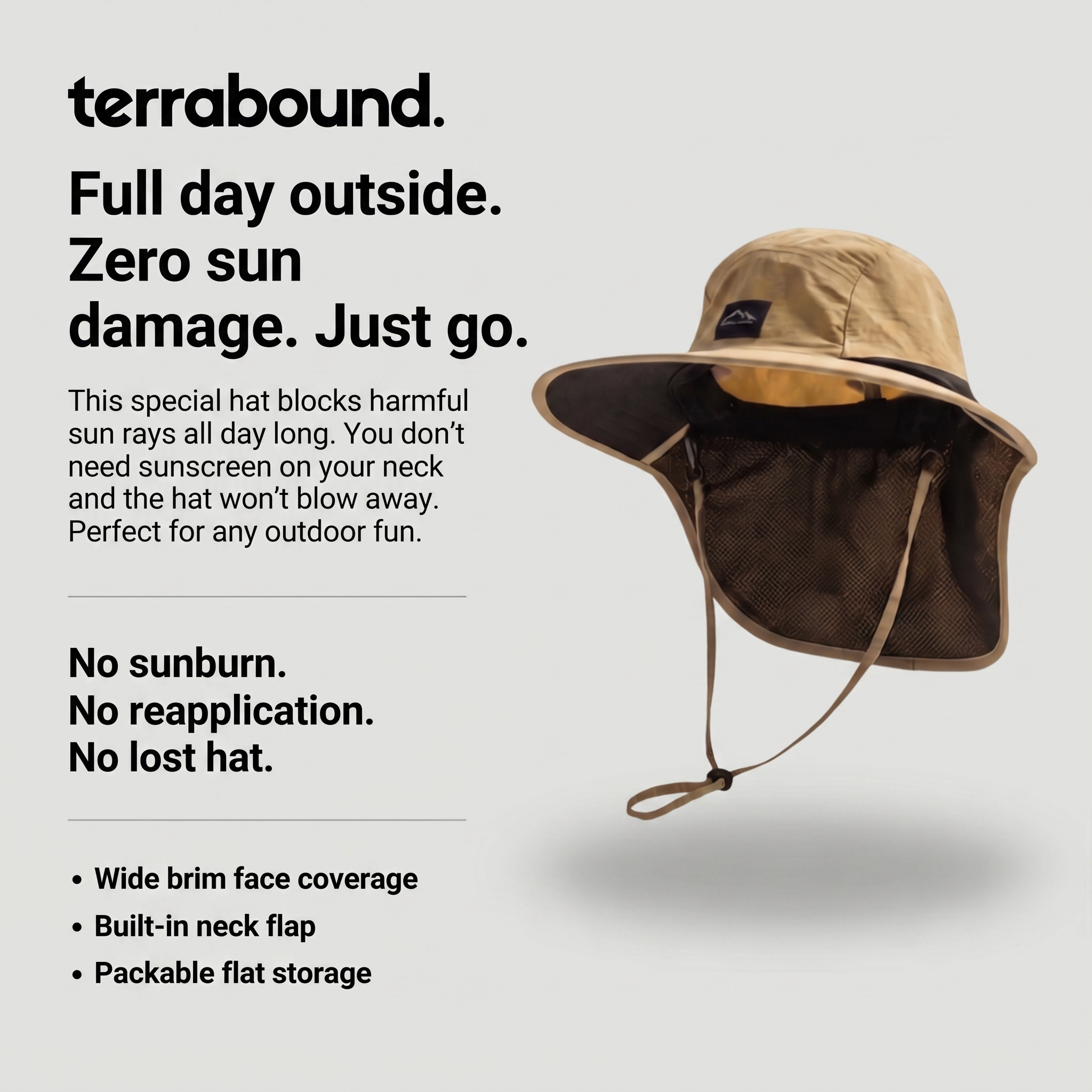 Packable Wide-Brim Fishing Hat – Sun Hat with Neck Flap and Chin Strap