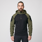 Man wearing the Green tactical hoodie, front