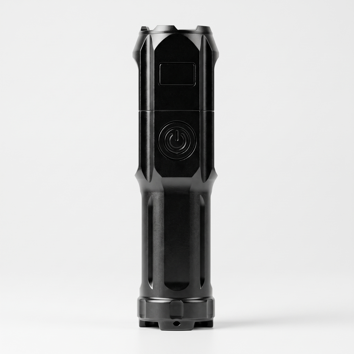 Rechargeable LED torch with zoom head, front view