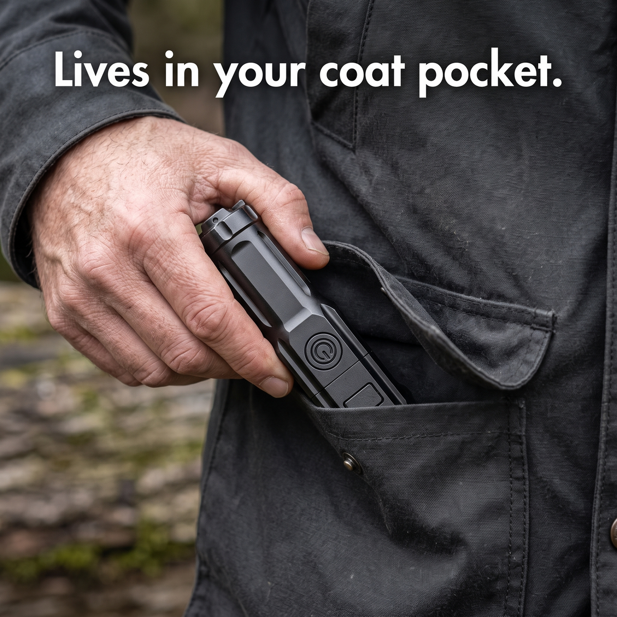 Pocket torch sliding into a coat pocket