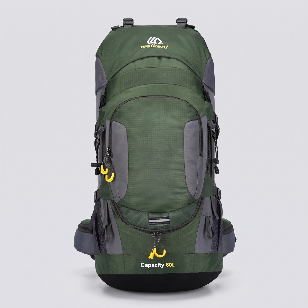 60L hiking rucksack in green, front view