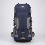 60L hiking rucksack in dark blue, front view