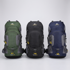 60L hiking rucksack in green, black and dark blue