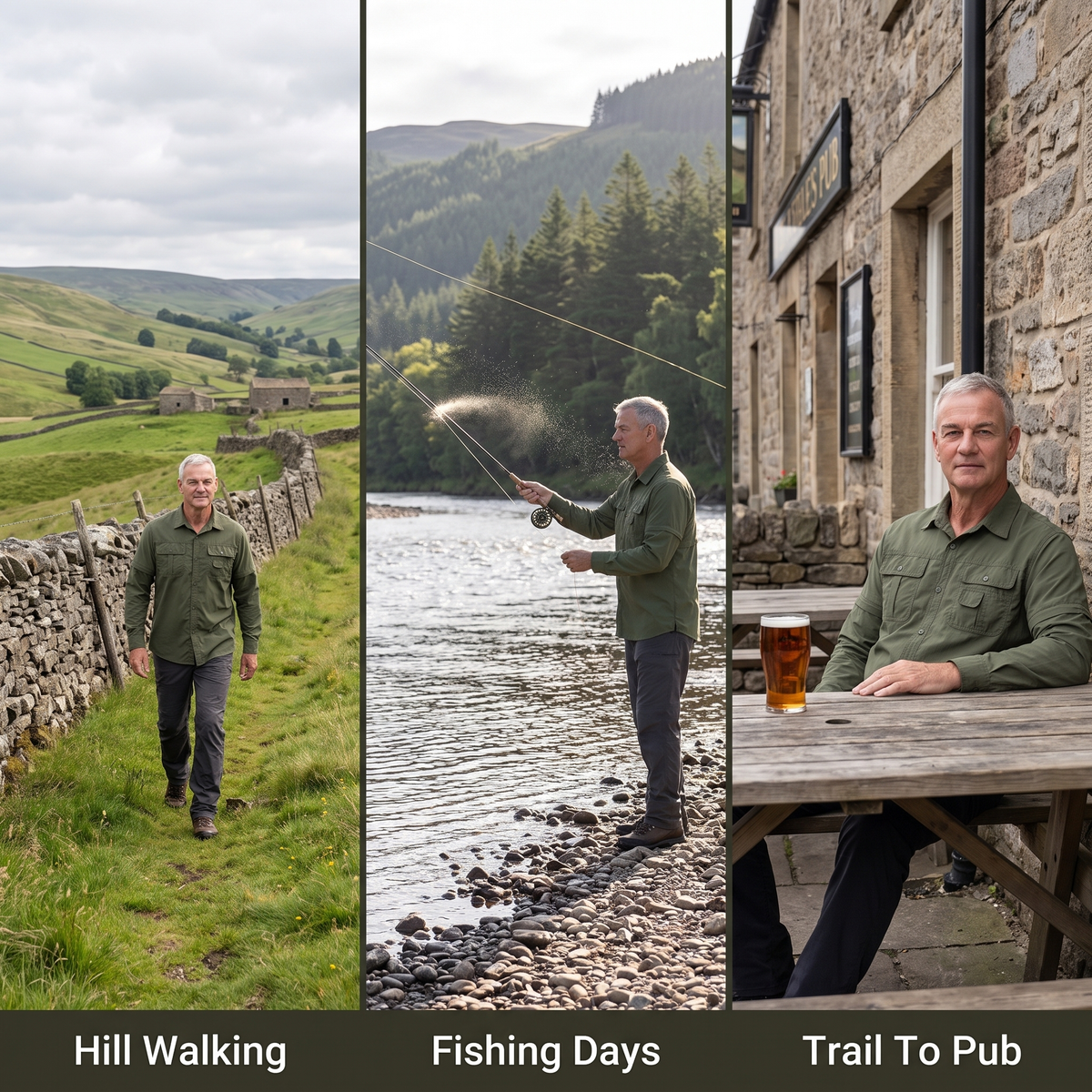 Hiking shirt worn hill walking, fly fishing and at a village pub