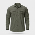 Men's hiking shirt in green with zip-off sleeves, front view