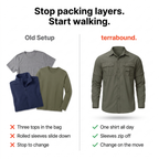 One hiking shirt with zip-off sleeves instead of packing several layers