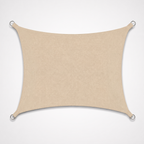 Terrabound shade sail in beige, a rectangle with curved edges and a steel D-ring at each corner