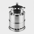 Terrabound wood burning camping stove in stainless steel with three fold-out pot arms