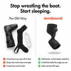 A rigid boot and stretch sock compared with the soft dial night splint with open heel and toes
