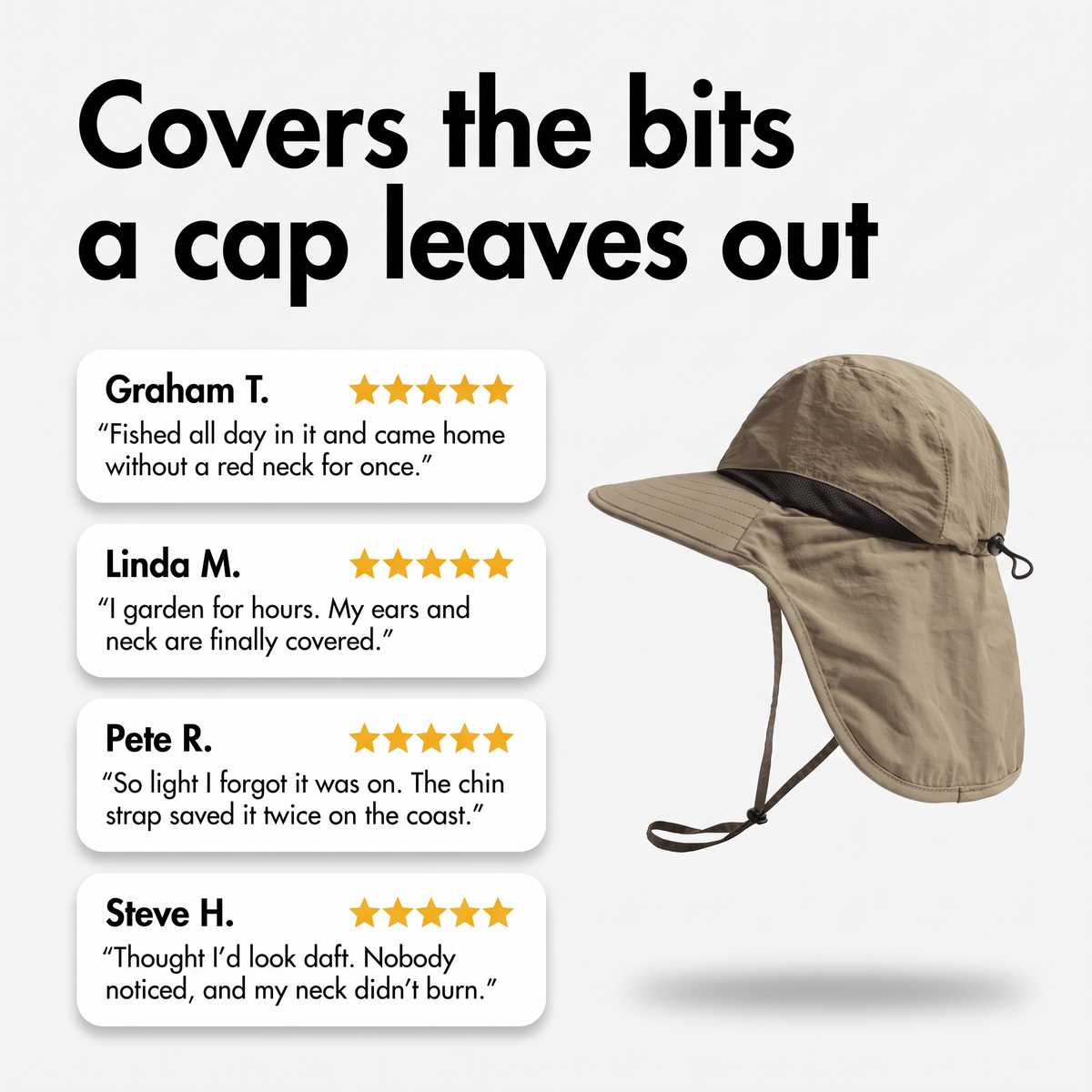 Review cards for the sun hat with neck flap