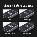 The battery screen at 100, 75, 50 and 25 percent, and when to charge