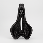 Underside of the gel bike seat showing the twin rails and the cut-out open right through the shell