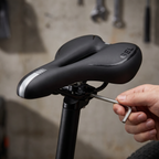 Fitting the bike seat: twin rails held in a standard seat-post clamp with an Allen key