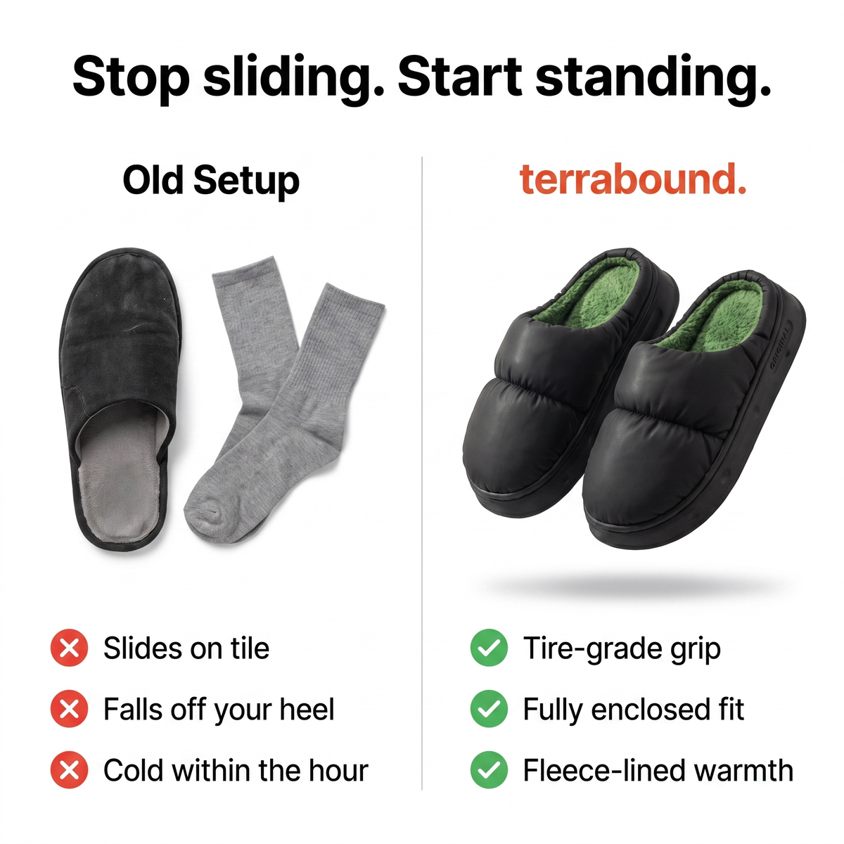 Old slippers versus Terrabound house slippers comparison