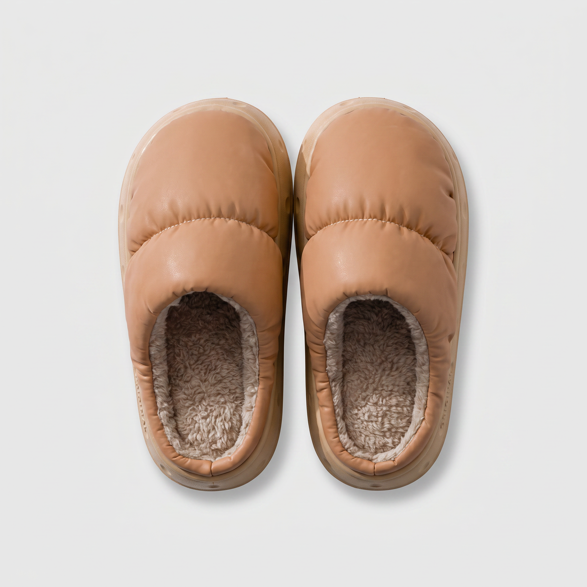 Terrabound Quilted House Slippers in Coffee, top-down front view