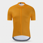Men's cycling jersey in Orange, front view, full-length zip and low collar