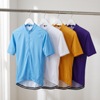 All four colourways of the cycling jersey on hangers