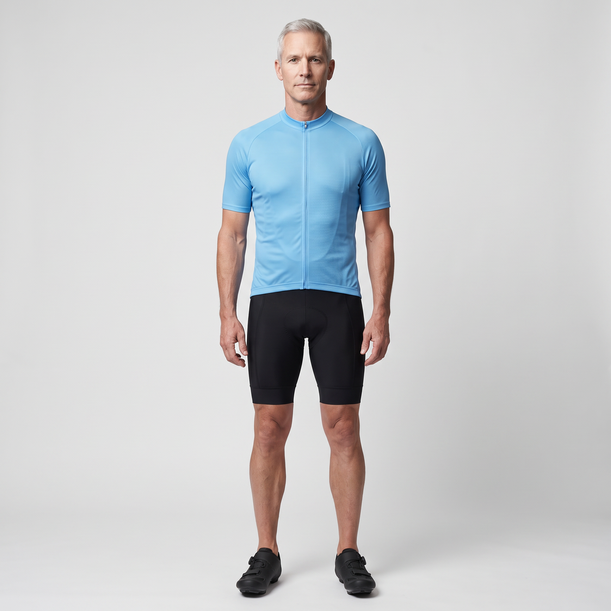 Full length view of the man wearing the Sky Blue cycling jersey