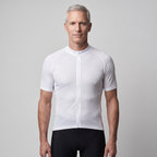 Man wearing the White cycling jersey, front view