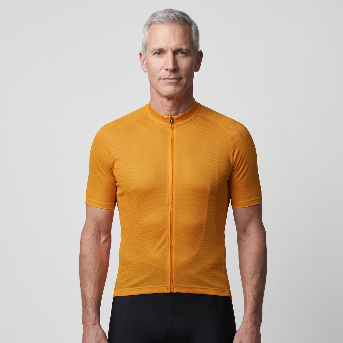 Man wearing the Orange cycling jersey, front view