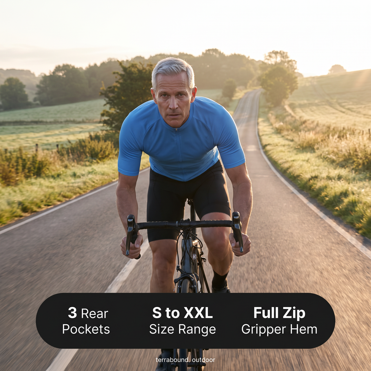 Key specifications: three rear pockets, S to XXL size range, full zip and gripper hem